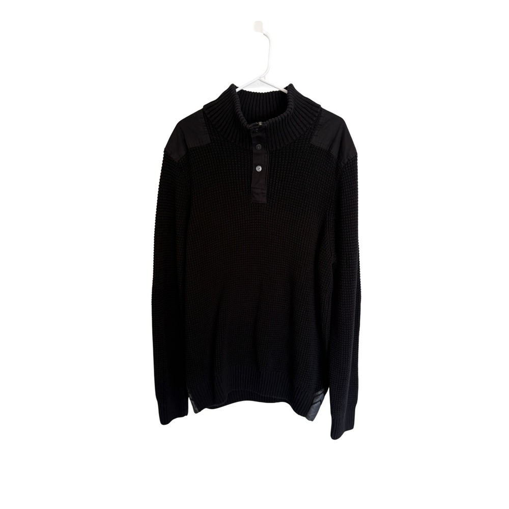 Buffalo David Bitton Mens Waffle Knit Quarter Zip Sweater Black Elbow Patch XXL